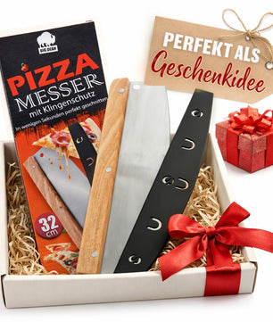 Pizzaschneider 32 cm aus Edelstahl mit Holzgriff – Profi Pizzamesser / Pizza Cutter als Wiegemesser  2