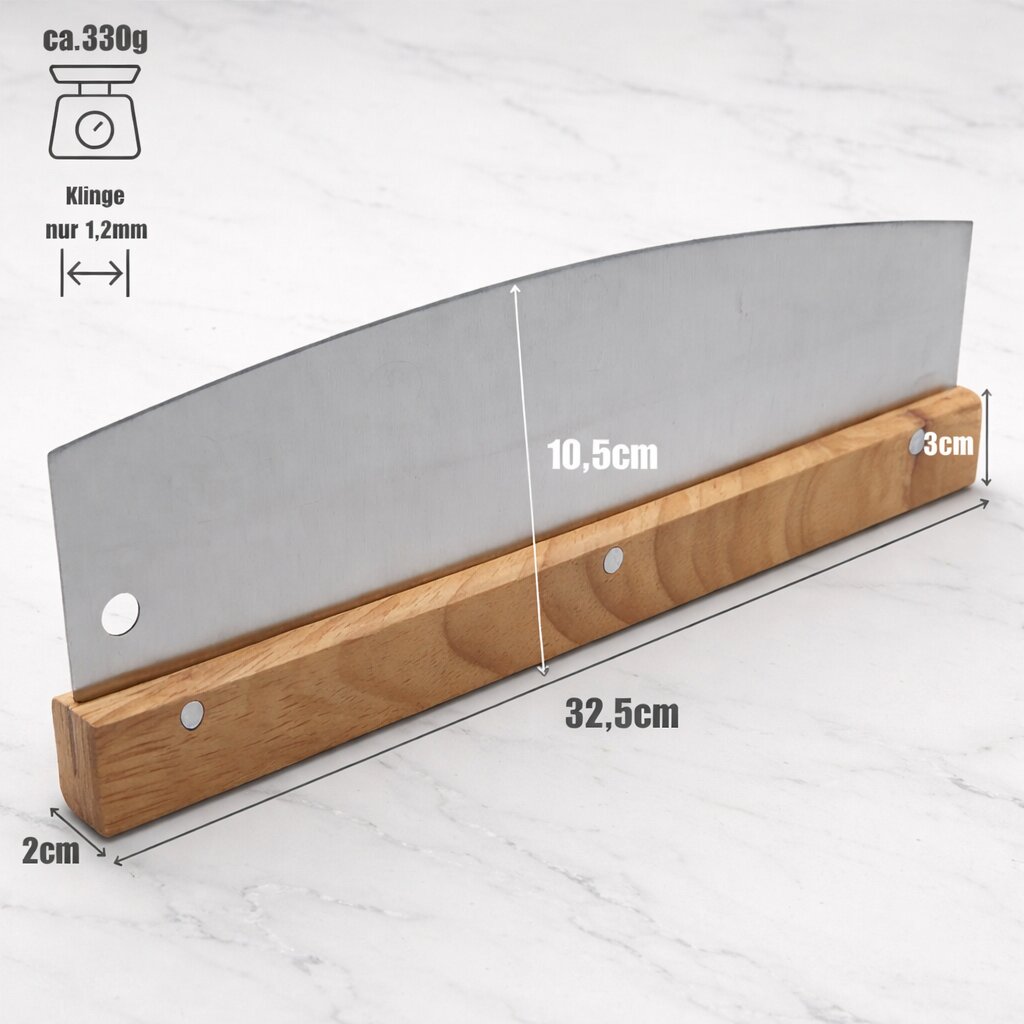Pizzaschneider 32 cm aus Edelstahl mit Holzgriff – Profi Pizzamesser / Pizza Cutter als Wiegemesser  3
