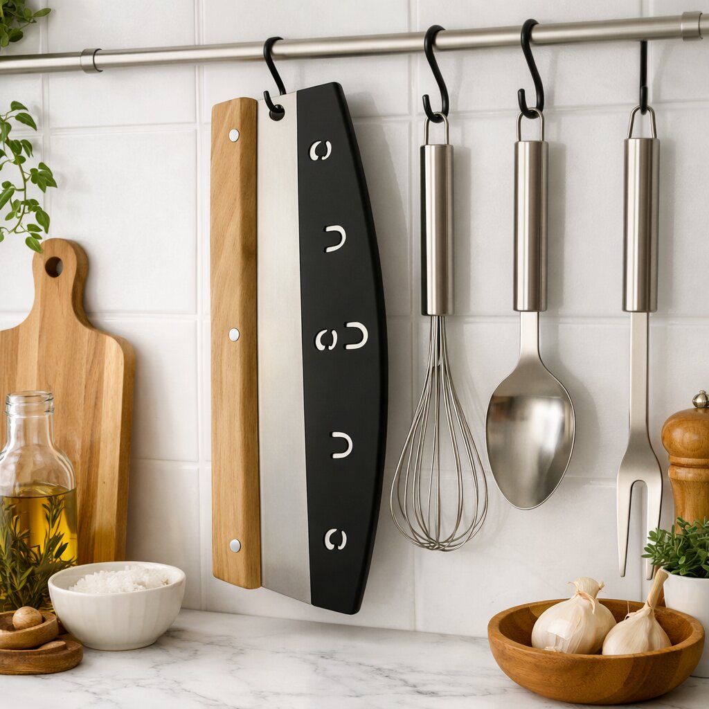 Pizzaschneider 32 cm aus Edelstahl mit Holzgriff – Profi Pizzamesser / Pizza Cutter als Wiegemesser  5