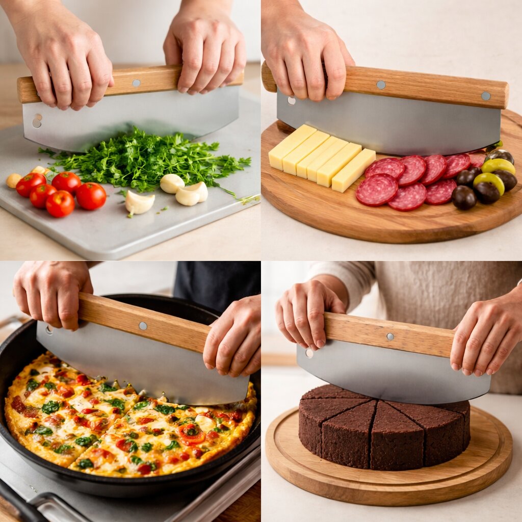 Pizzaschneider 32 cm aus Edelstahl mit Holzgriff – Profi Pizzamesser / Pizza Cutter als Wiegemesser  6