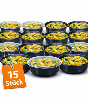 Meal Prep Boxen 700 ml – 15 Stück Runde Schalen mit Deckel – BPA frei, mikrowellengeeignet