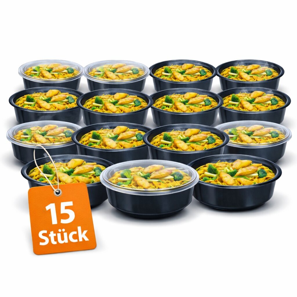 Meal Prep Boxen 700 ml – 15 Stück Runde Schalen mit Deckel – BPA frei, mikrowellengeeignet
