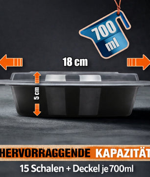 Meal Prep Boxen 700 ml – 15 Stück Runde Schalen mit Deckel – BPA frei, mikrowellengeeignet 2