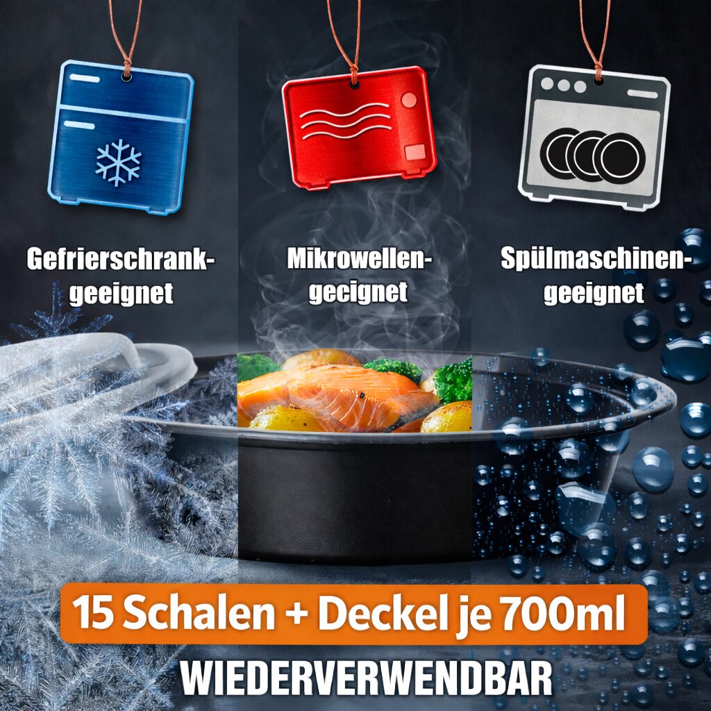 Meal Prep Boxen 700 ml – 15 Stück Runde Schalen mit Deckel – BPA frei, mikrowellengeeignet 3
