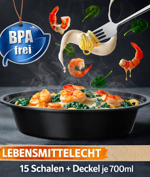 Meal Prep Boxen 700 ml – 15 Stück Runde Schalen mit Deckel – BPA frei, mikrowellengeeignet 5