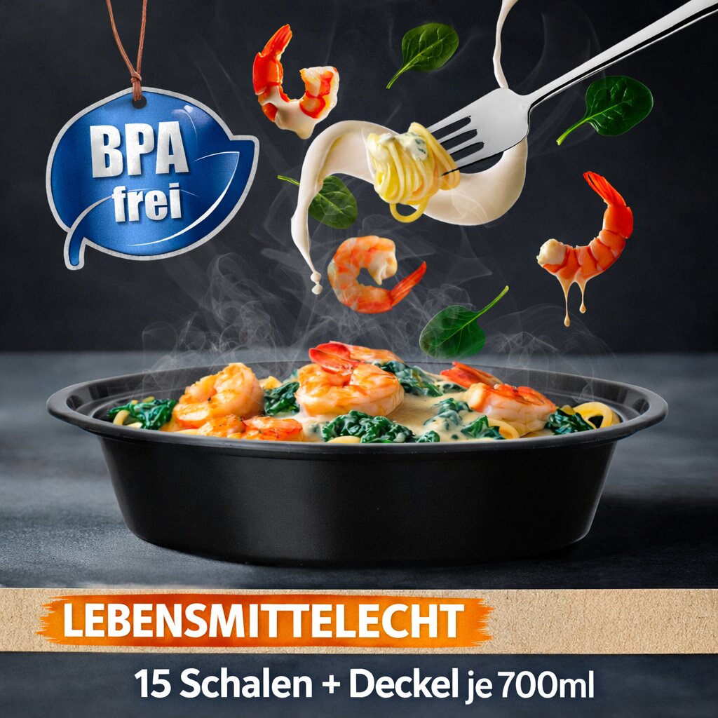 Meal Prep Boxen 700 ml – 15 Stück Runde Schalen mit Deckel – BPA frei, mikrowellengeeignet 5
