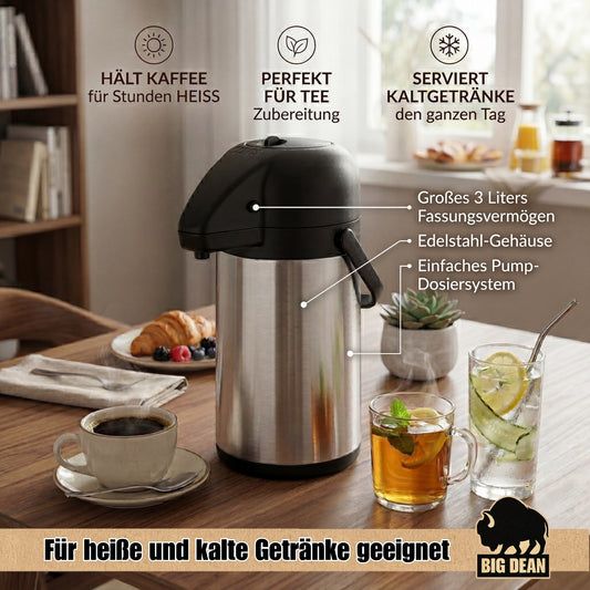Haushalt International Airpot 3,0 L Pumpkanne Isolierkanne Thermo Kanne Kaffeekanne Camping Edelstahl image 2