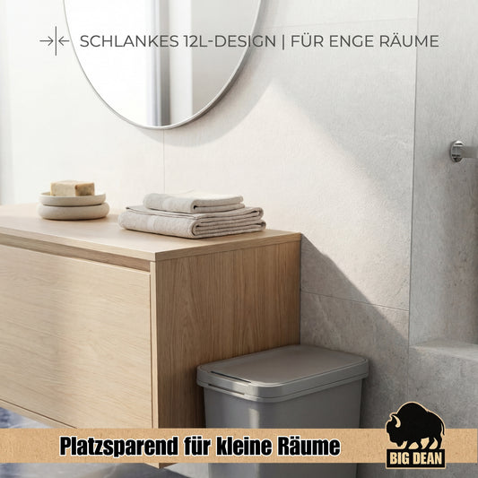 BigDean 12 Liter Mülleimer Grau mit Deckel, Henkel und Mülltütenbefestigung aus Kunststoff image 2