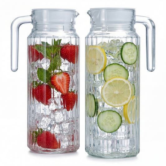 2 Stück Kühlschrankkrug 1,1 Liter Glas Wasserkrug mit Deckel ergonomischer Griff image 1