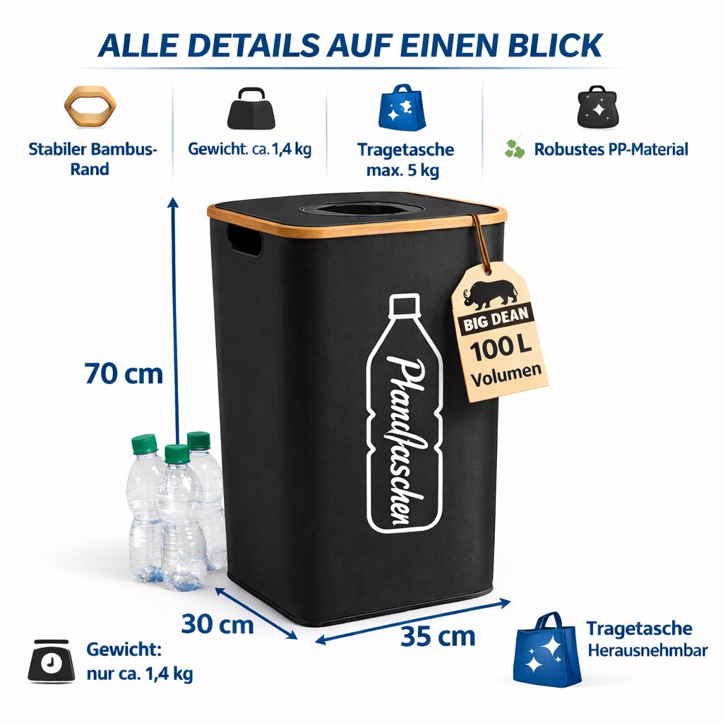 Pfandflaschen Sammelbehälter 100L – Pfandflaschen Behälter Pfandsammler für Zuhause 3