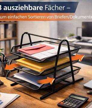 Dokumentenablage Metall 3 Fächer für A4 – stabile Briefablage schwarz für Schreibtisch & Büro 3
