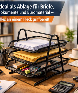 Dokumentenablage Metall 3 Fächer für A4 – stabile Briefablage schwarz für Schreibtisch & Büro 4