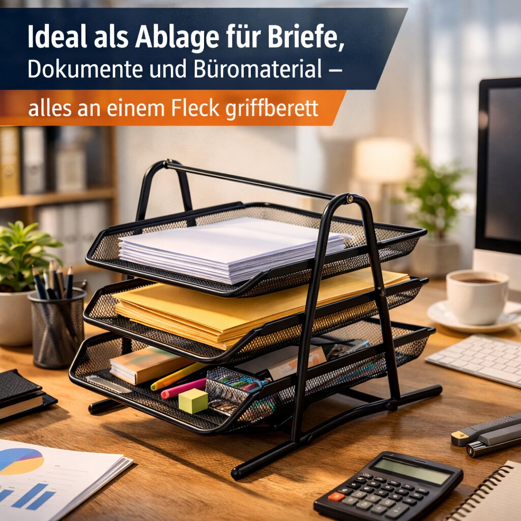 Dokumentenablage Metall 3 Fächer für A4 – stabile Briefablage schwarz für Schreibtisch & Büro 4