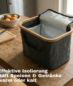 2-in-1 Picknicktasche mit herausnehmbarer Kühltasche und Bambusdeckel ca. 24L grau 3