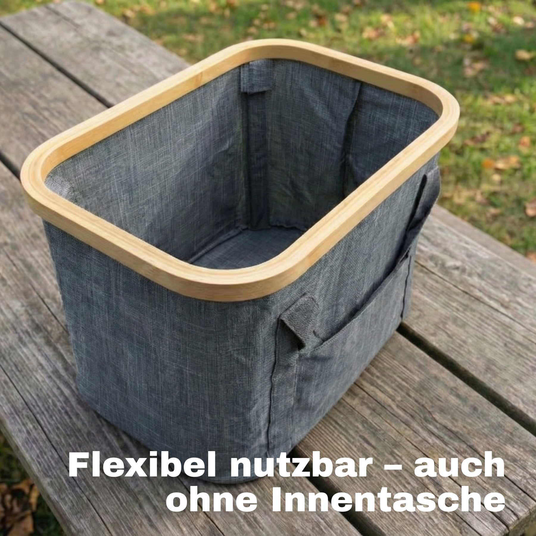 2-in-1 Picknicktasche mit herausnehmbarer Kühltasche und Bambusdeckel ca. 24L grau 4