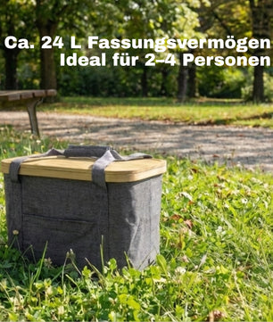 2-in-1 Picknicktasche mit herausnehmbarer Kühltasche und Bambusdeckel ca. 24L grau 5