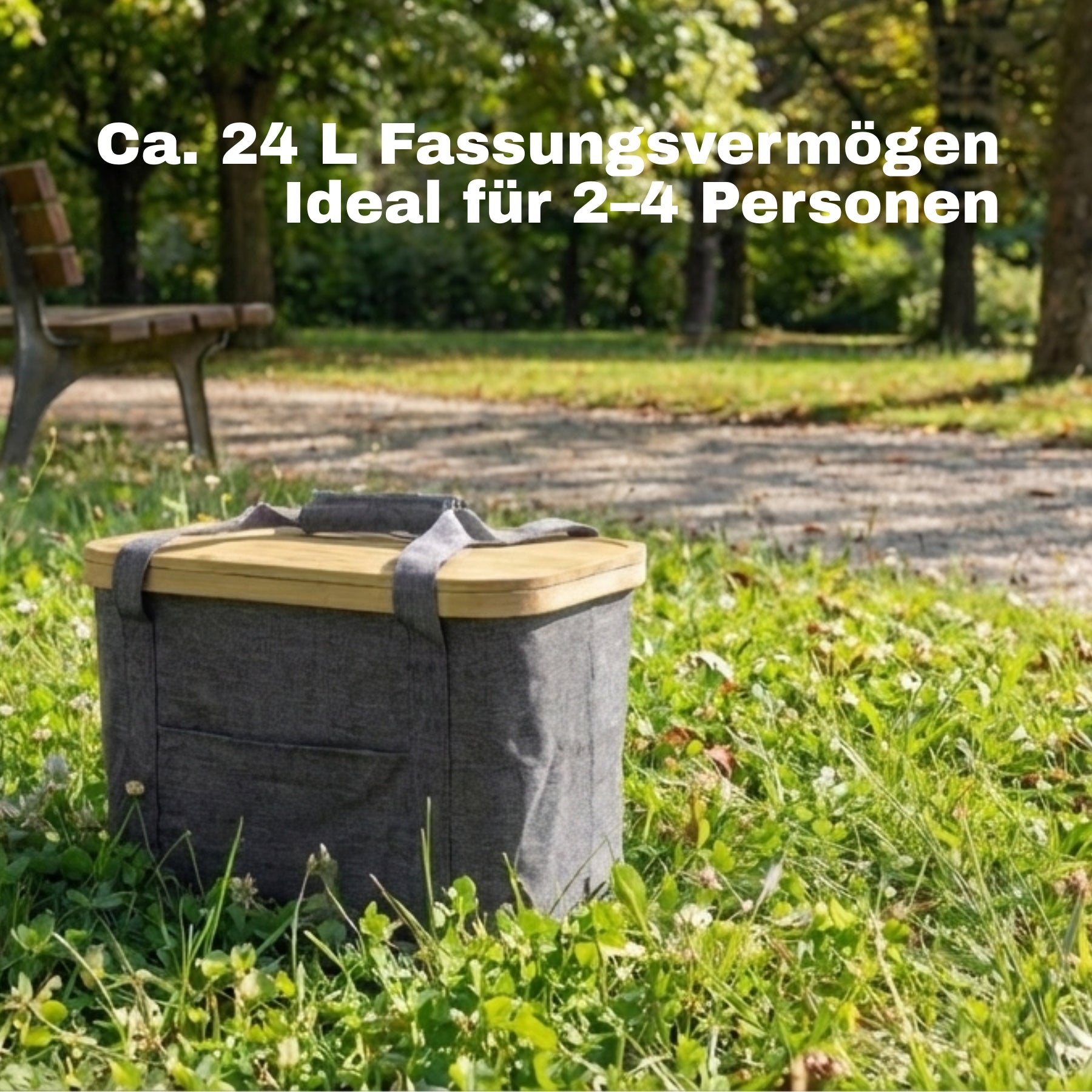 2-in-1 Picknicktasche mit herausnehmbarer Kühltasche und Bambusdeckel ca. 24L grau 5