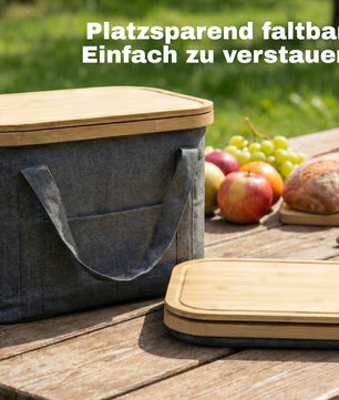 2-in-1 Picknicktasche mit herausnehmbarer Kühltasche und Bambusdeckel ca. 24L grau 6