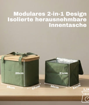 2-in-1 Picknicktasche mit herausnehmbarer Kühltasche und Bambusdeckel ca. 24L & 13L grün 2