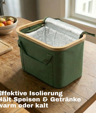 2-in-1 Picknicktasche mit herausnehmbarer Kühltasche und Bambusdeckel ca. 24L & 13L grün 3