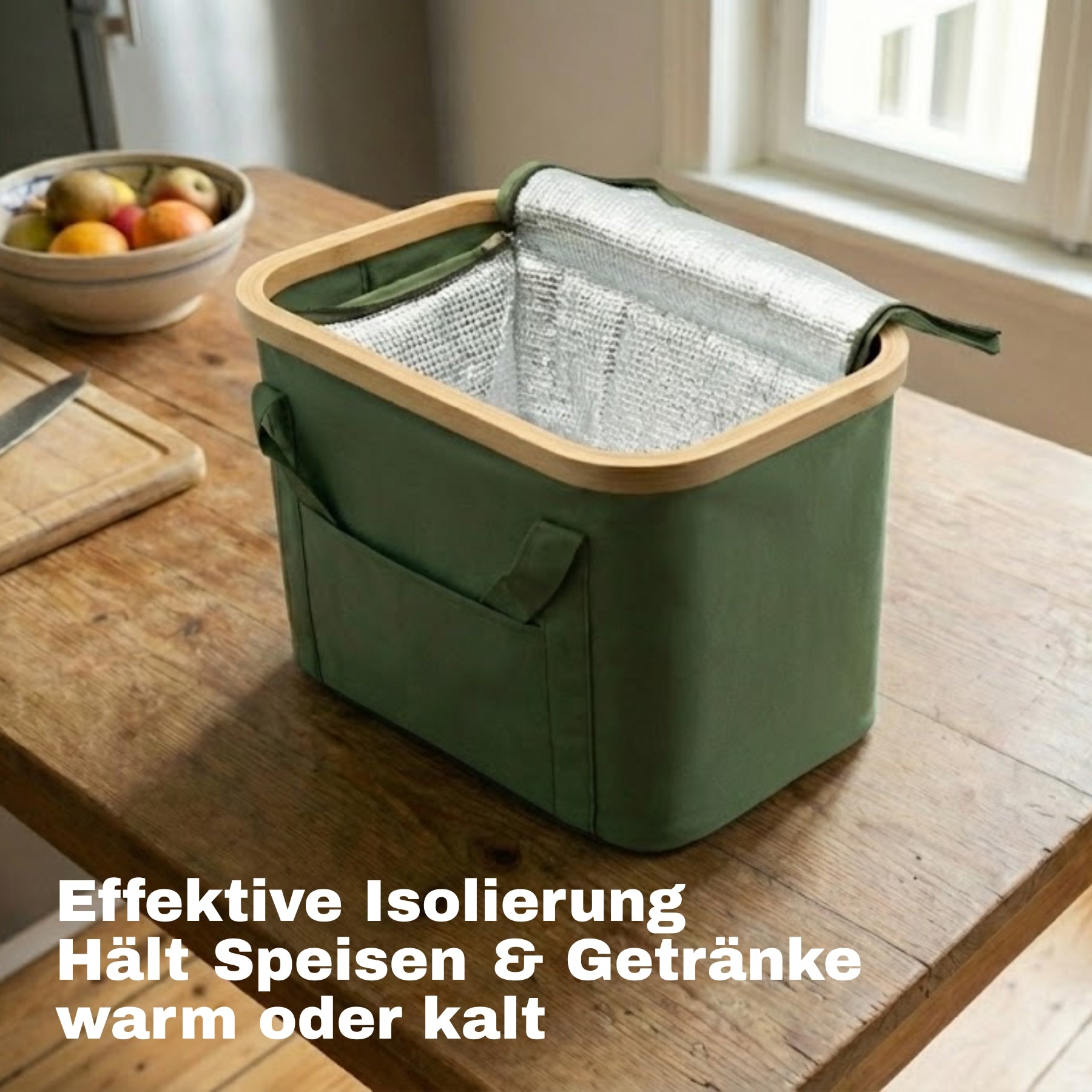 2-in-1 Picknicktasche mit herausnehmbarer Kühltasche und Bambusdeckel ca. 24L & 13L grün 3