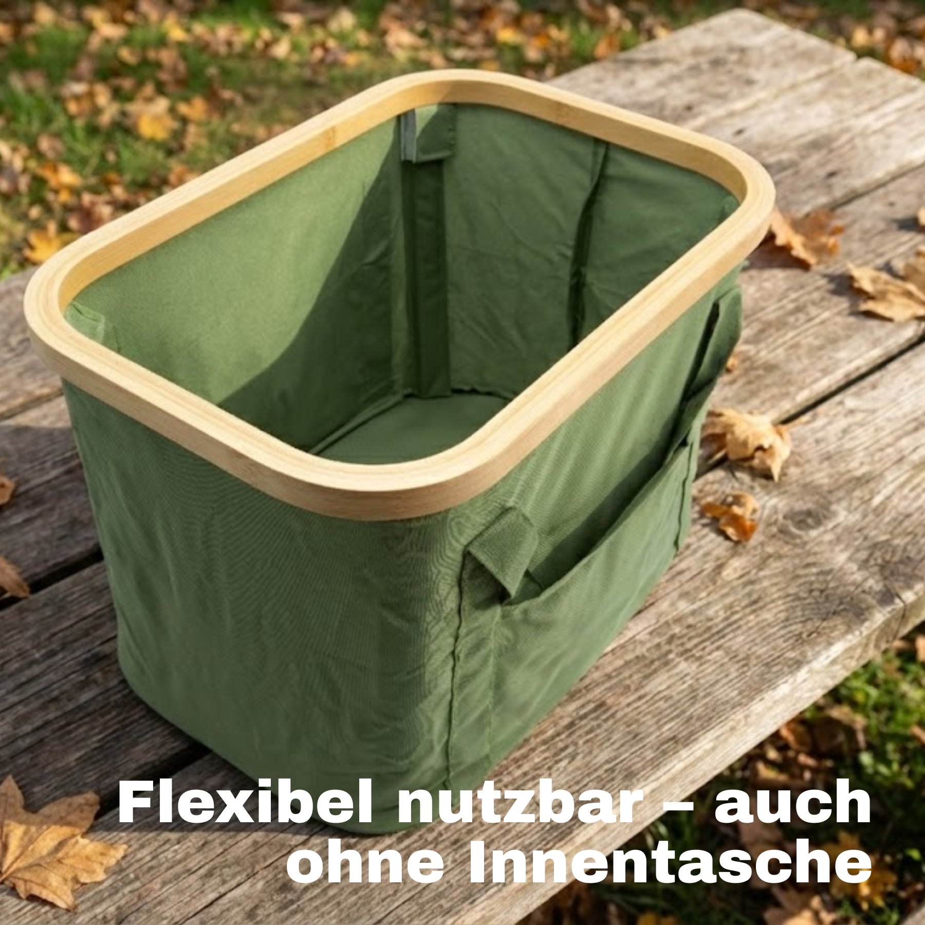 2-in-1 Picknicktasche mit herausnehmbarer Kühltasche und Bambusdeckel ca. 24L & 13L grün 4