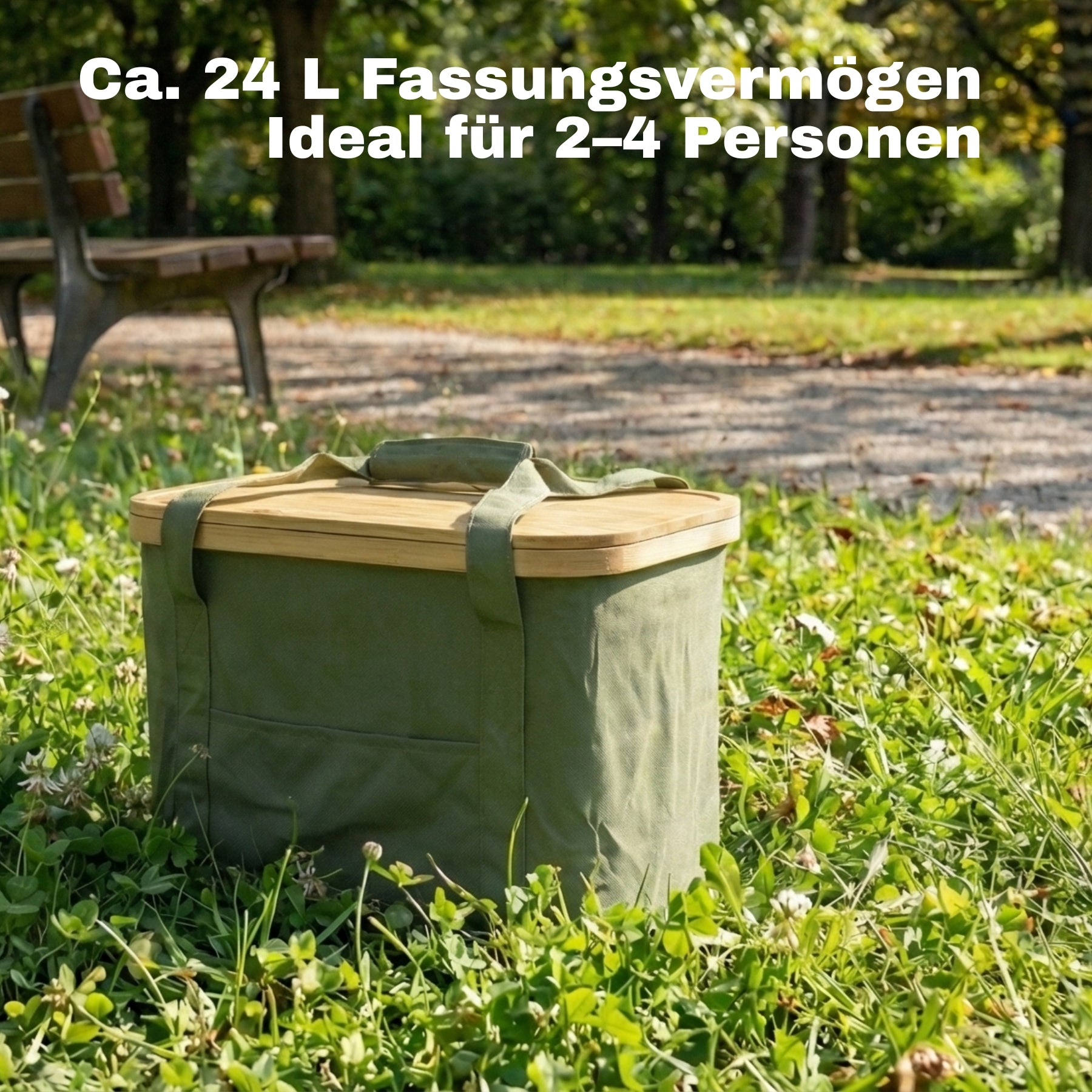 2-in-1 Picknicktasche mit herausnehmbarer Kühltasche und Bambusdeckel ca. 24L & 13L grün 5