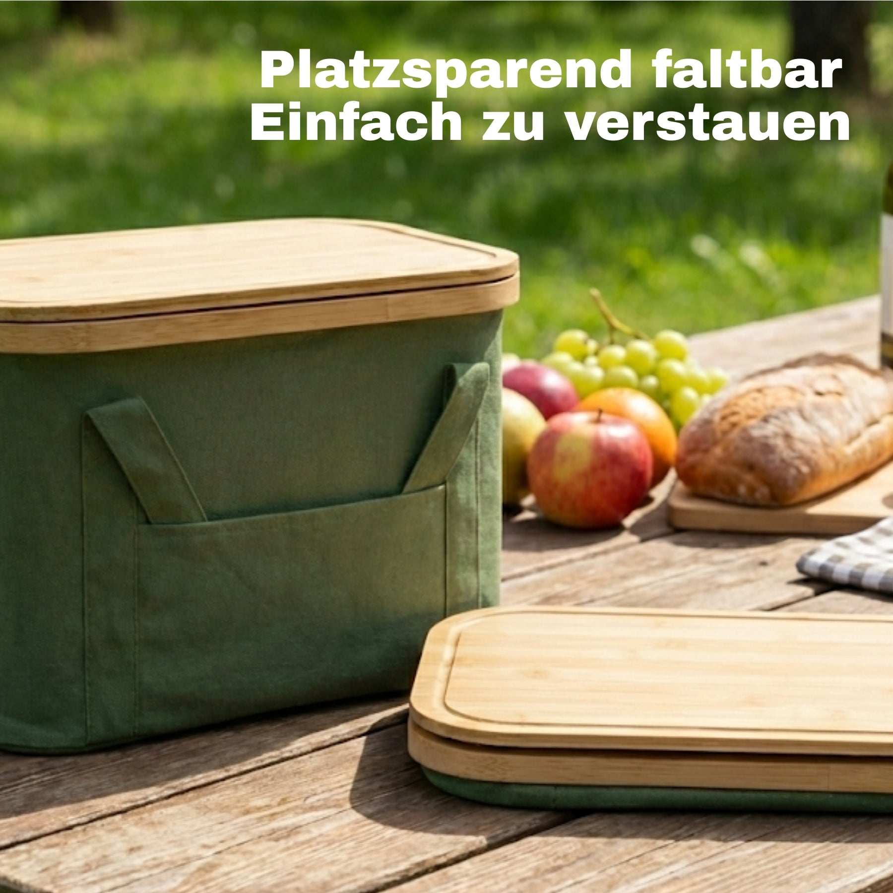 2-in-1 Picknicktasche mit herausnehmbarer Kühltasche und Bambusdeckel ca. 24L & 13L grün 6