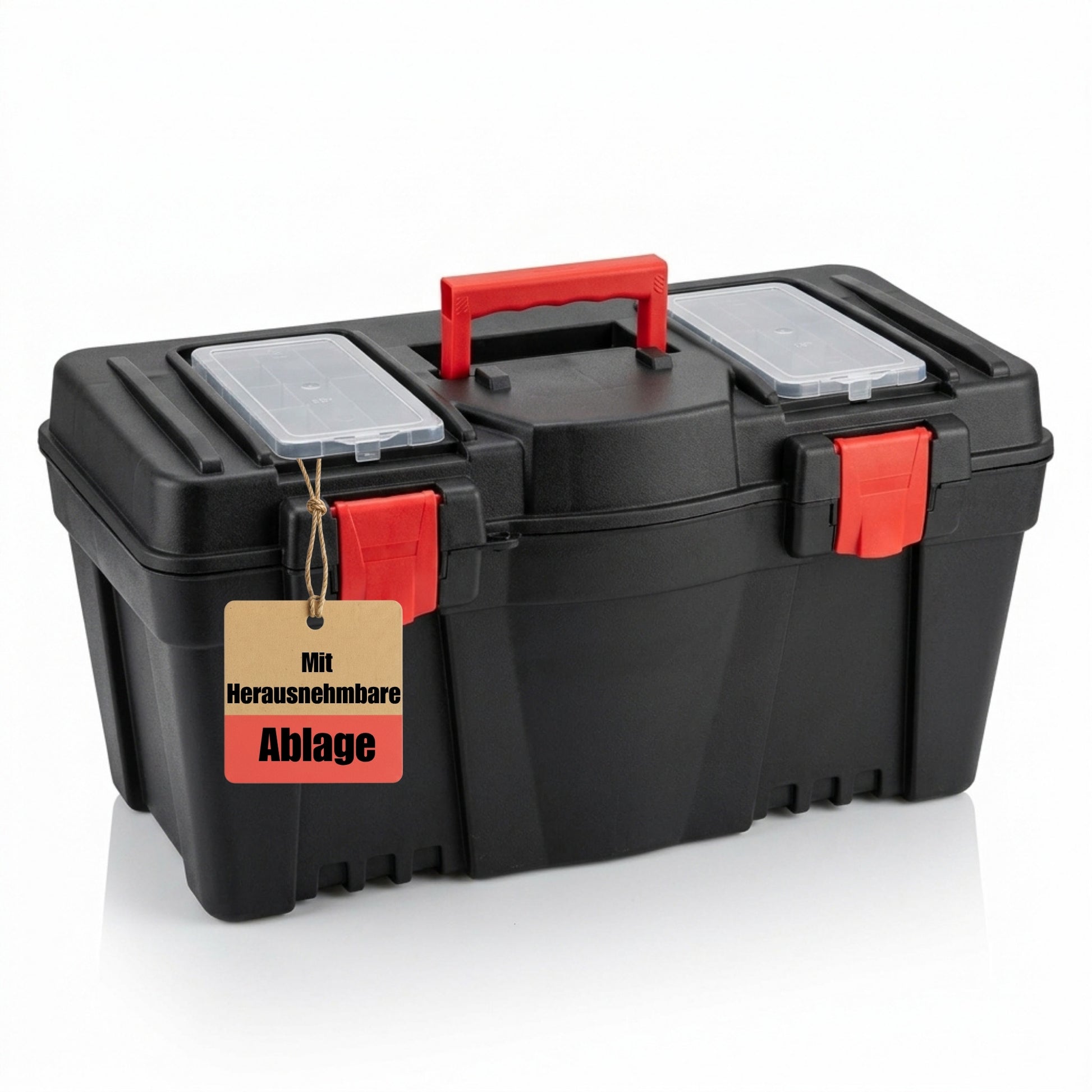 XL Werkzeugkiste leer 60x28x32cm mit herausnehmbarer Trage und 2 Deckelfächer für schnellen Zugang