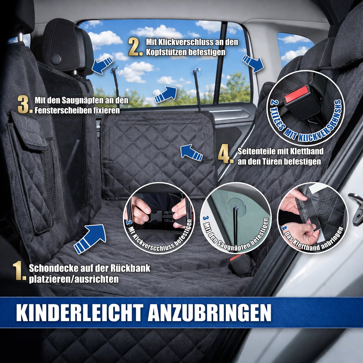 Autoschondecke Hund Rücksitz mit Sichtfenster & Seitenschutz, wasserdichte Hundedecke Auto Rückbank  4