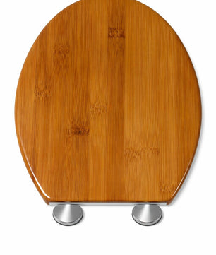 Toilettendeckel mit Absenkautomatik in Holzoptik oval - antibakterieller WC Sitz aus Duroplast weiß belastbar bis 150kg mit Schnellverschluss zum einfachen reinigen - Edelstahl