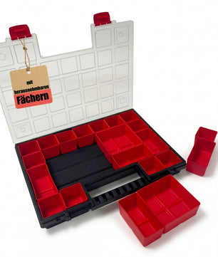 Sortimentskasten B mit herausnehmbaren roten Fächern ideal für Kleinteile Werkzeug und Organisation Kunststoff 39,9 x 30,3 x 5cm