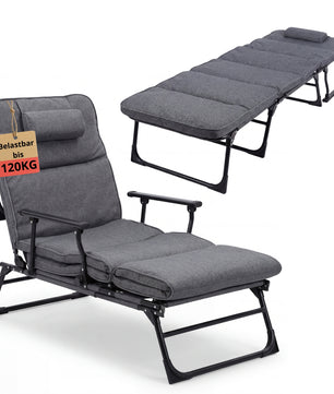 2in1 Bequemer Klappstuhl und Liege in einem Produkt - Die Klaliege für Garten, Balkon, Terrasse und Camping mit Polsterung und Stahlgestell bis 120 kg Belastbar