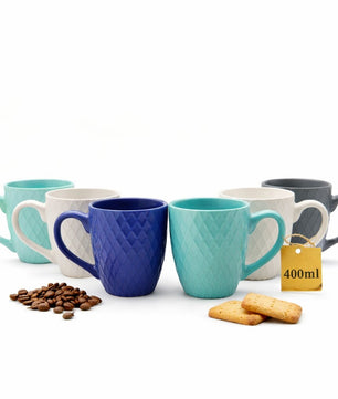 6 moderne Kaffeebecher 400 ml farbige Kaffeetassen aus Steingut – Stilvolles Tassen Set für Kaffee