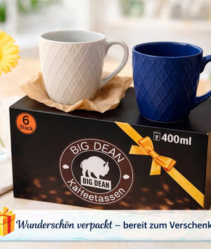 6 moderne Kaffeebecher 400 ml farbige Kaffeetassen aus Steingut – Stilvolles Tassen Set für Kaffee 2