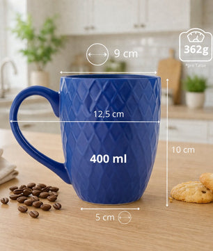 6 moderne Kaffeebecher 400 ml farbige Kaffeetassen aus Steingut – Stilvolles Tassen Set für Kaffee 3