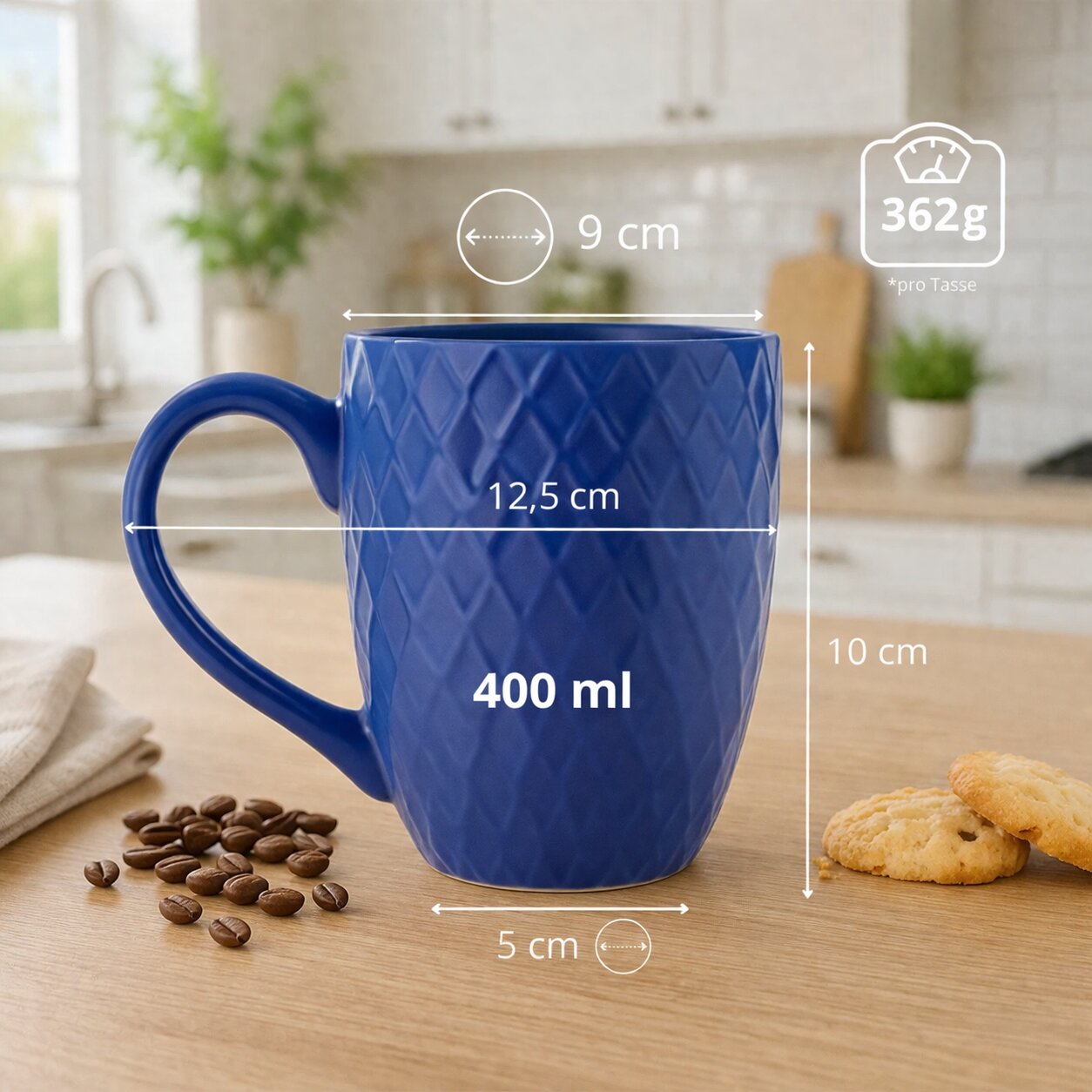 6 moderne Kaffeebecher 400 ml farbige Kaffeetassen aus Steingut – Stilvolles Tassen Set für Kaffee 3