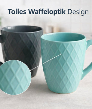 6 moderne Kaffeebecher 400 ml farbige Kaffeetassen aus Steingut – Stilvolles Tassen Set für Kaffee 5