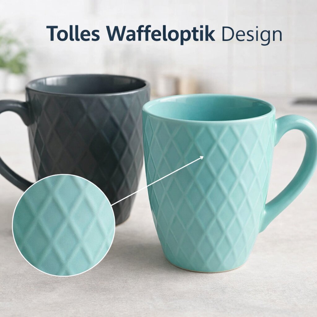 6 moderne Kaffeebecher 400 ml farbige Kaffeetassen aus Steingut – Stilvolles Tassen Set für Kaffee 5