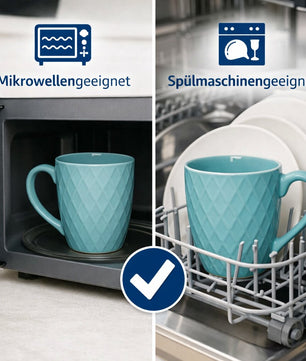 6 moderne Kaffeebecher 400 ml farbige Kaffeetassen aus Steingut – Stilvolles Tassen Set für Kaffee 6
