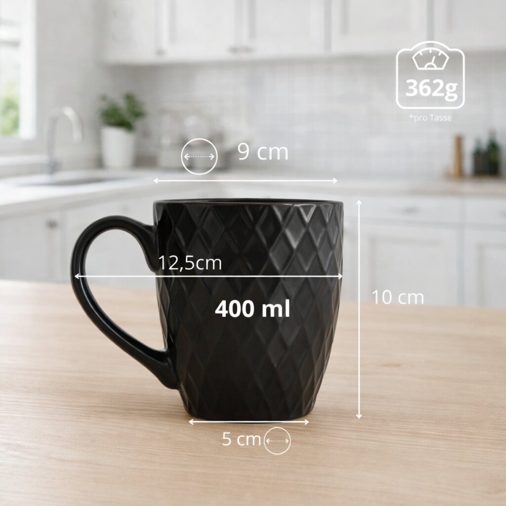 Kaffeetassen Set 6er 400 ml aus Keramik – Moderne große Kaffeebecher in matter Optik 2