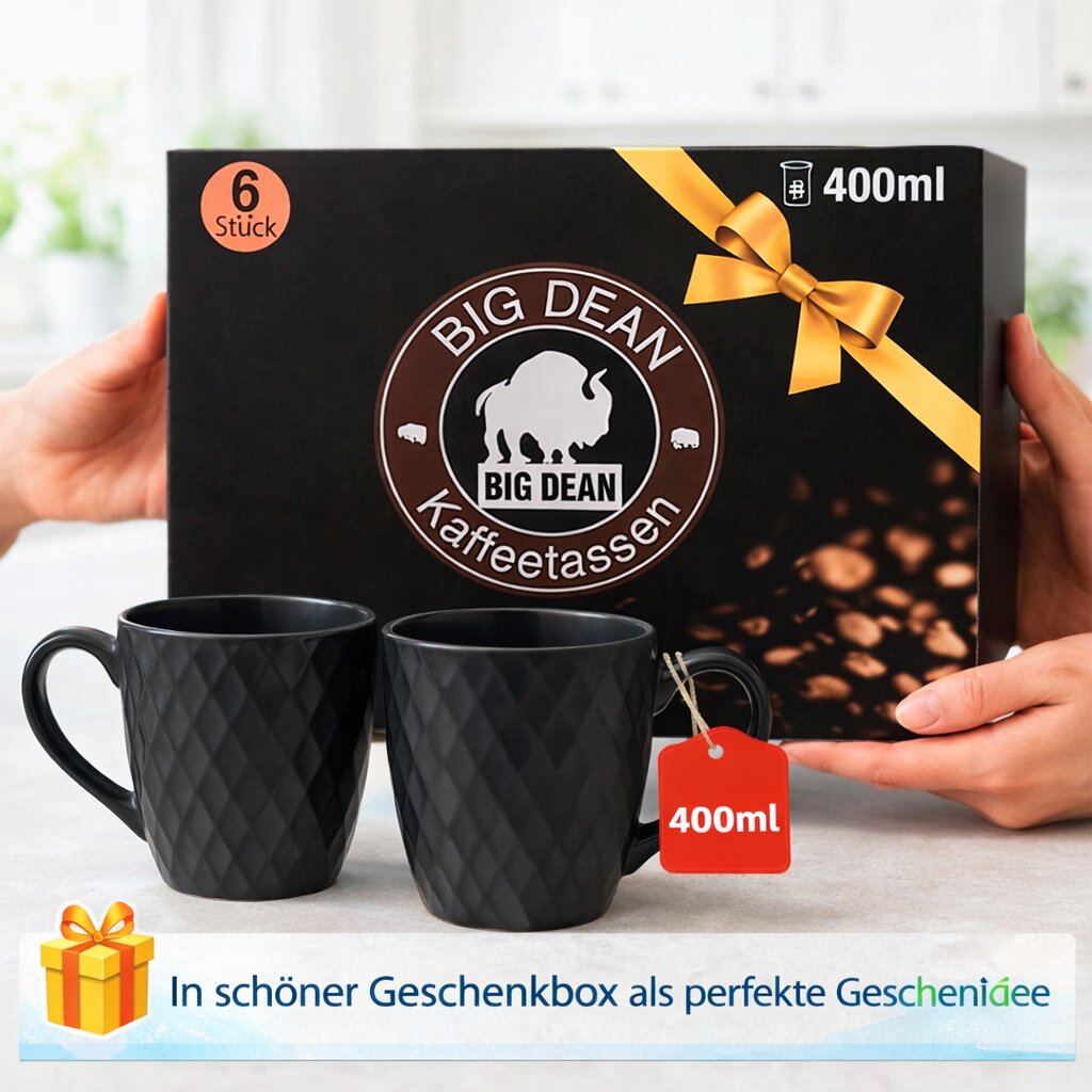 Kaffeetassen Set 6er 400 ml aus Keramik – Moderne große Kaffeebecher in matter Optik 3
