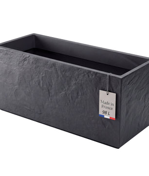 Pflanzkübel Groß Außen ca. 100cm Schiefer Optik Blumentopf mit Wasserspeicher Winterfest Doppelwandig Rechteckig