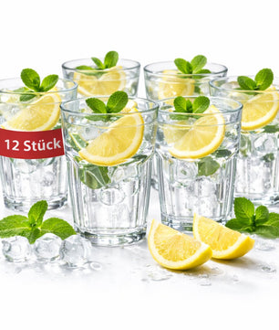 Trinkgläser 12er Set 350 ml – hochwertige Wassergläser aus klarem Glas – moderne Saftgläser