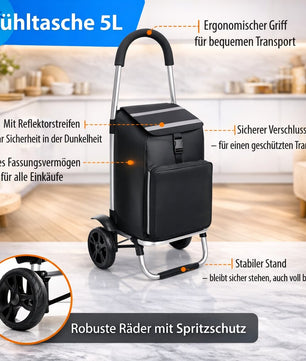 Einkaufstrolley klappbar mit Kühlfach – Einkaufsroller mit abnehmbarer, regenfester Tasche 3