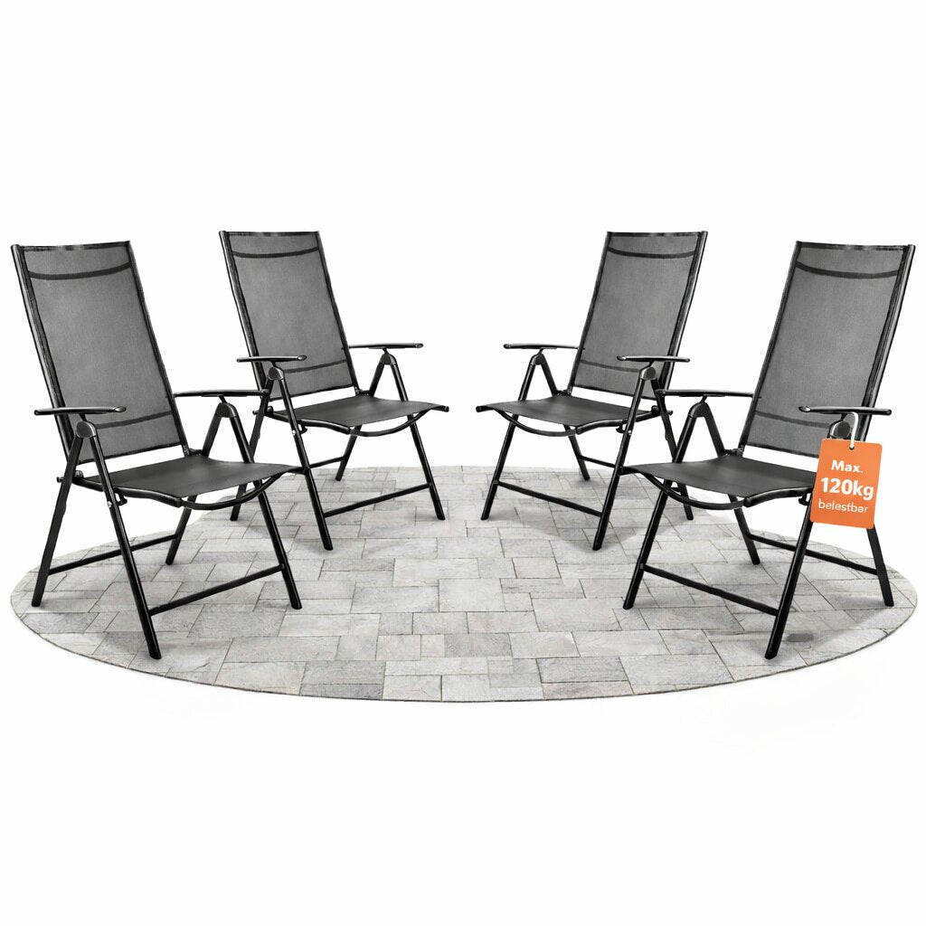 4er Set Gartenstuhl Hochlehner klappbar bis 120kg belastbar dunkelgrau/schwarz