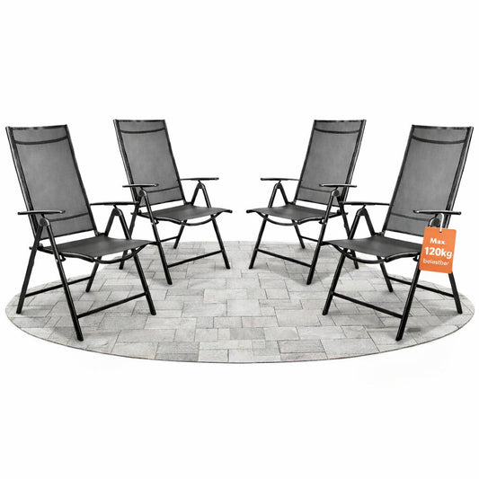 4er Set Gartenstuhl Hochlehner klappbar bis 120kg belastbar dunkelgrau/schwarz