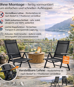 4er Set Gartenstuhl Hochlehner klappbar bis 120kg belastbar dunkelgrau/schwarz 2