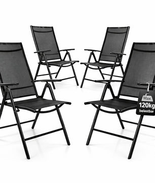 4er Set Gartenstuhl Hochlehner klappbar bis 120kg belastbar schwarz 7-fach verstellbar