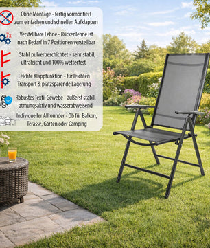 4er Set Gartenstuhl Hochlehner klappbar bis 120kg belastbar schwarz 7-fach verstellbar 2